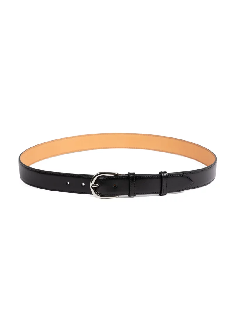 Ceinture Achille - Cuir lisse noir - a plat 1
