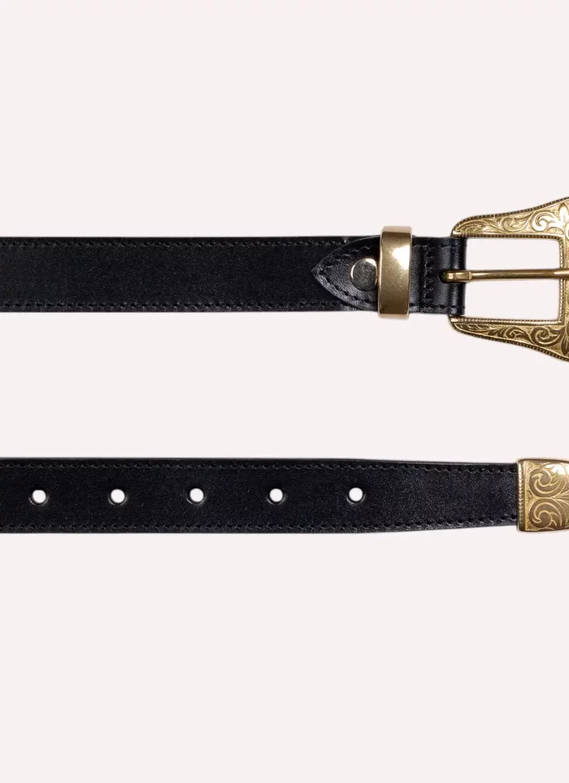 Ceinture Alison - Cuir lisse noir - à plat-Daguet