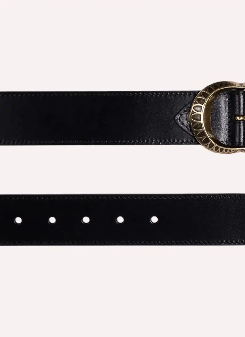 Ceinture Amanda - Cuir lisse noir - à plat-Daguet