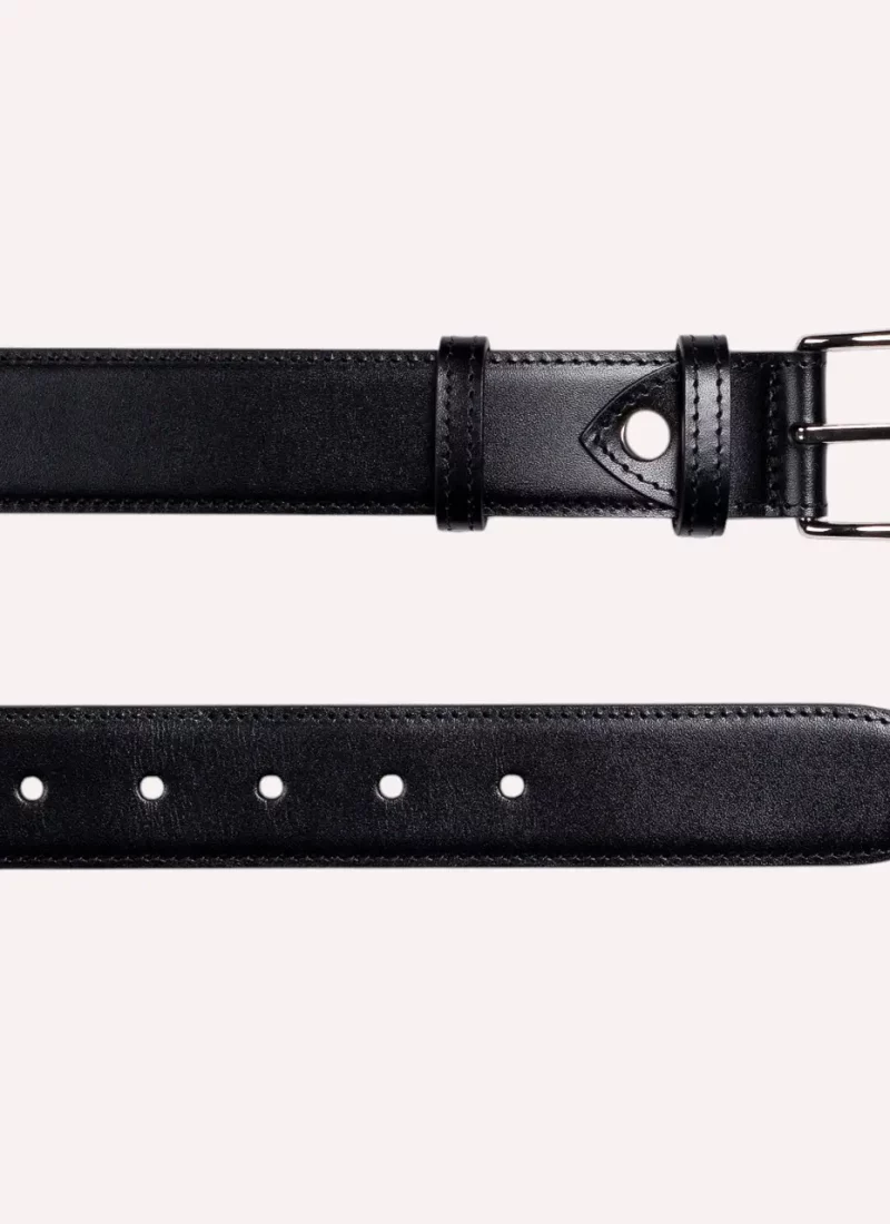 Ceinture Armand - Cuir lisse noir - à plat-Daguet