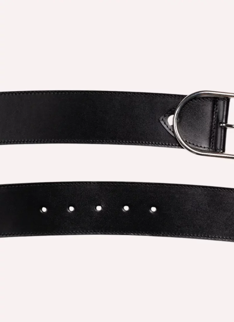 Ceinture Axelle - Cuir lisse noir - à plat-Daguet