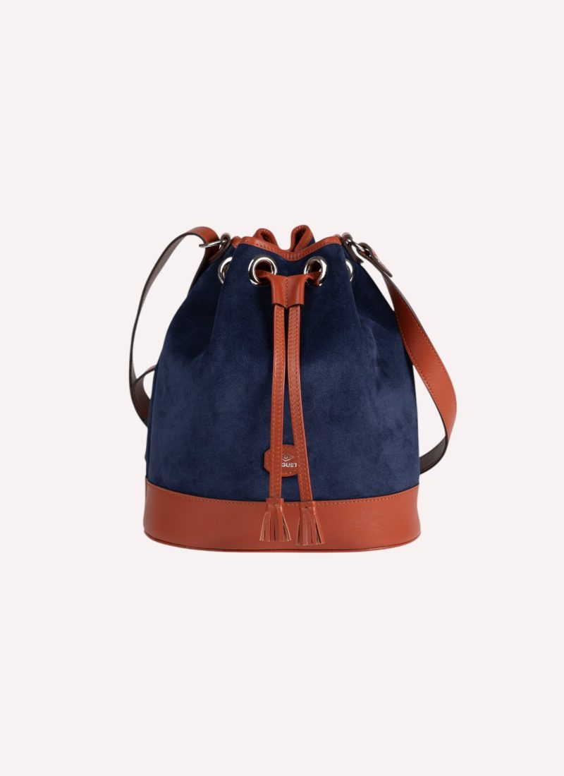 Sac Agathe - Cuir camel - Velours Bleu nuit - Fabriqué en France