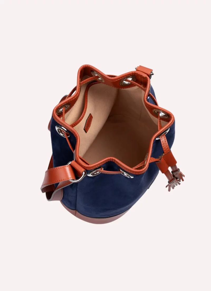 Sac Agathe - Cuir camel - Velours Bleu nuit - Intérieur