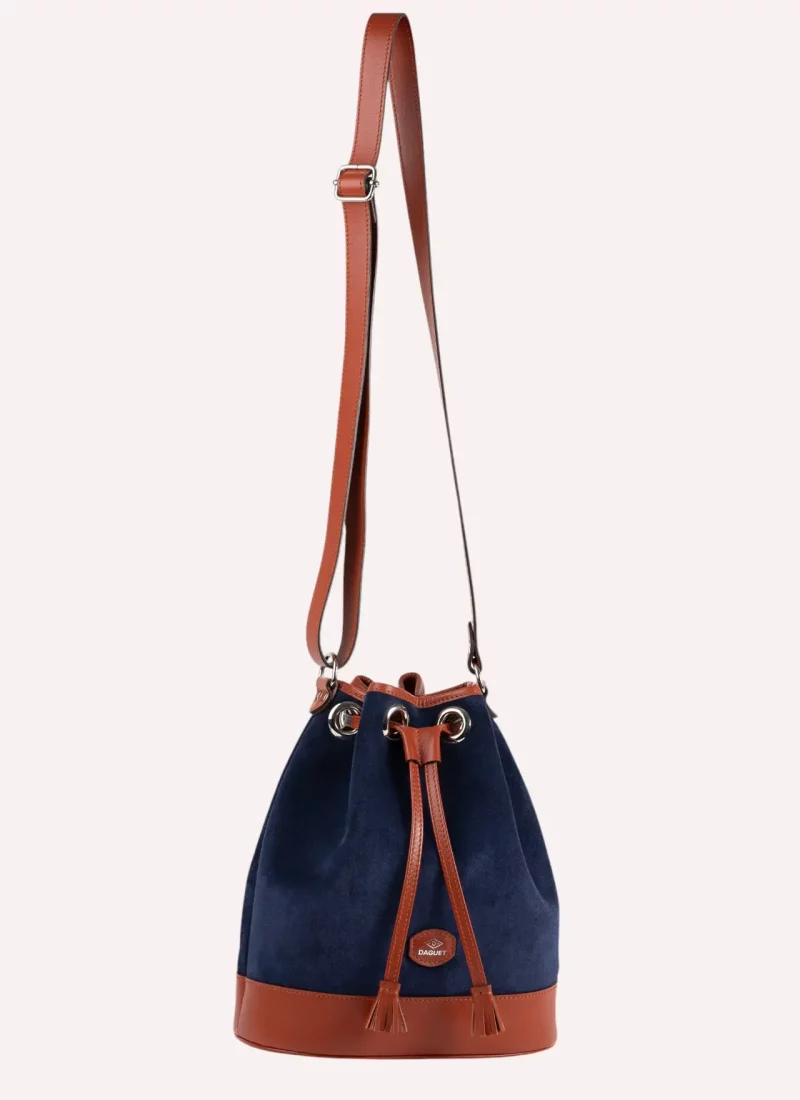 Sac Agathe - Cuir camel - Velours Bleu nuit - Suspendu