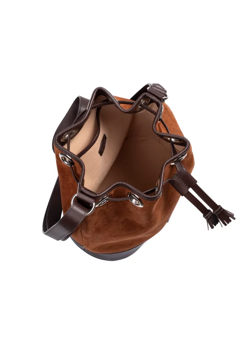 Sac Agathe - cuir lisse marron velours marron - intérieur