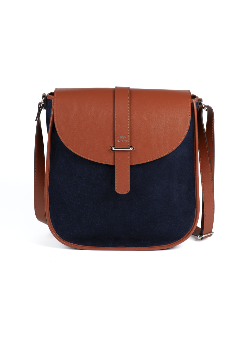 Sac Agnès - Cuir camel - Velours Bleu nuit - F