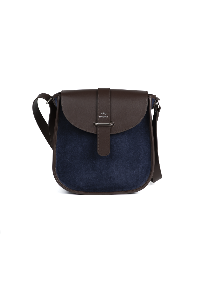 Sac Agnès - Cuir marron - Velours Bleu nuit - F