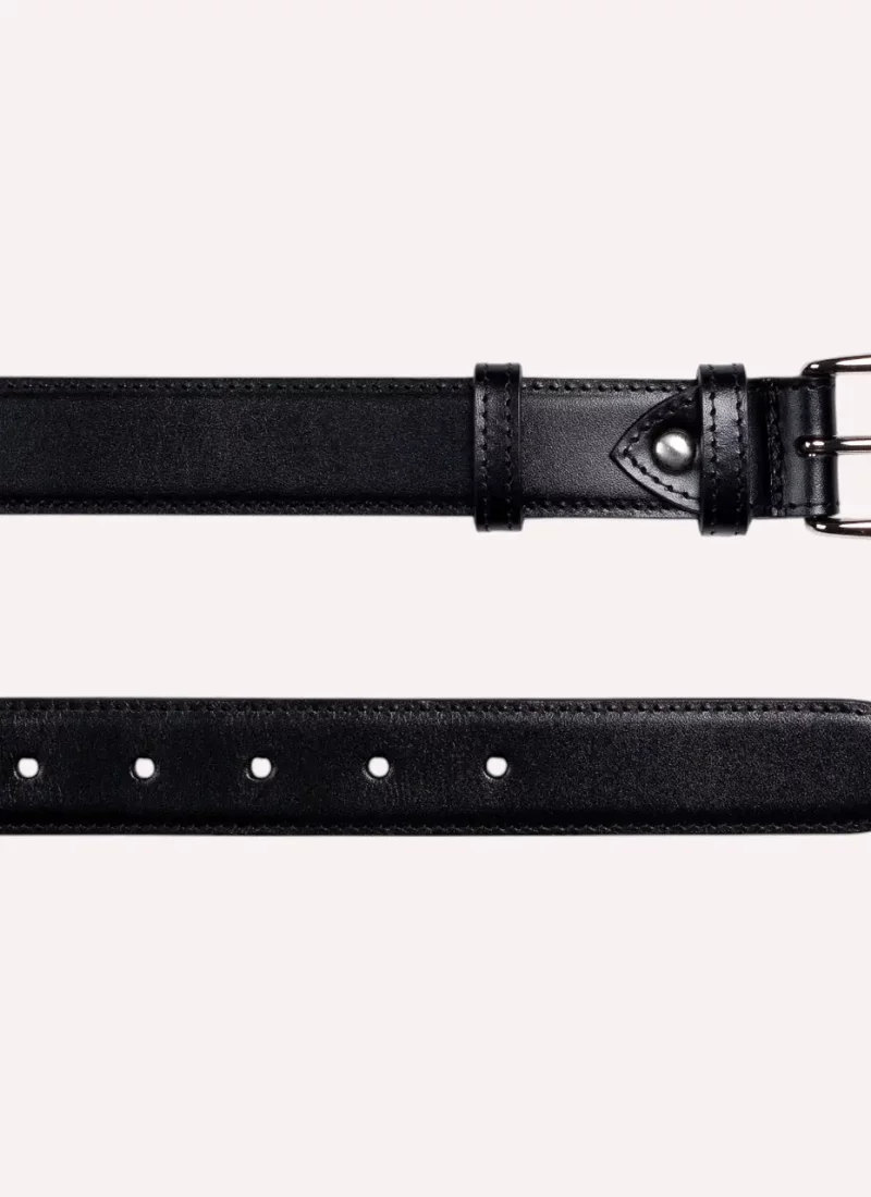 Ceinture Achille - Cuir lisse noir - à plat- Daguet